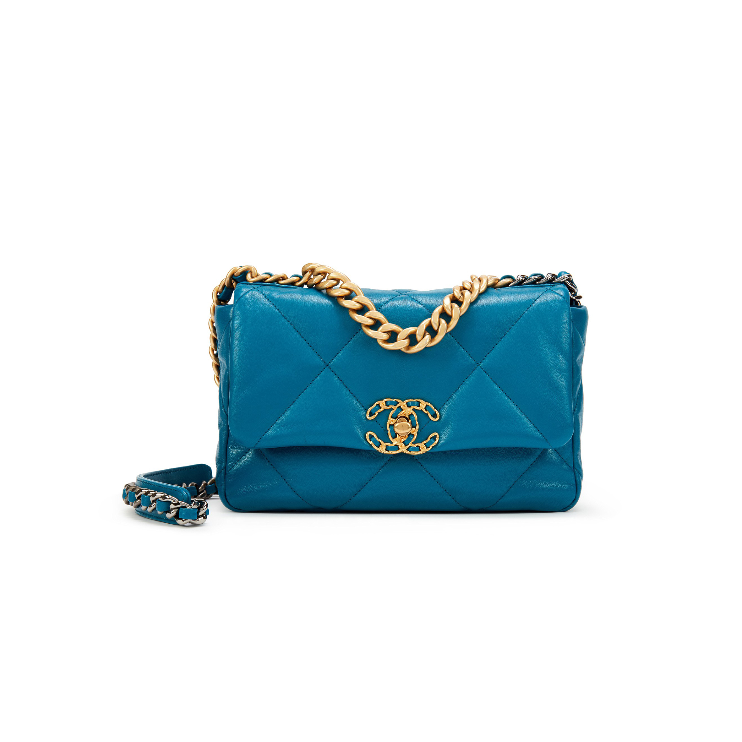 CHANEL 19 FLAP BAG IN TEAL BLUE LAMBSKIN AS1160 (26*16*9cm)